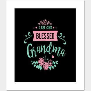 I Am One Blessed Grandma Peach Teal Floral Posters and Art